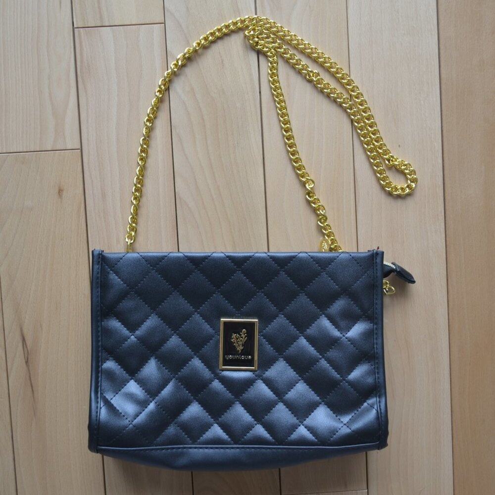 Younique Purse Crossbody Bag with Gold Chain Strap Black and Purple
